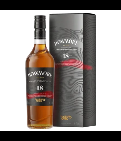 Fles Bowmore 18 Years Old Sherry Oak Cask, single malt whisky, op voorraad bij slijterij t Bockje in Bathmen