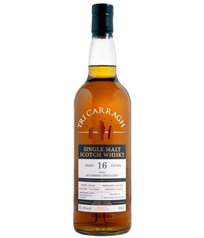 Fles Tri Carragh Aultmore 16 Years Old 2008, single malt whisky, op voorraad bij slijterij t Bockje in Bathmen