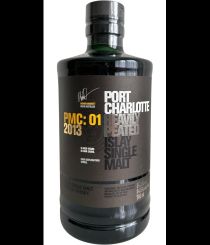 Fles Port Charlotte Heavily Peated 9 Years Old 2013, zwaar geturfde Islay single malt, op voorraad bij slijterij t Bockje in Bathmen