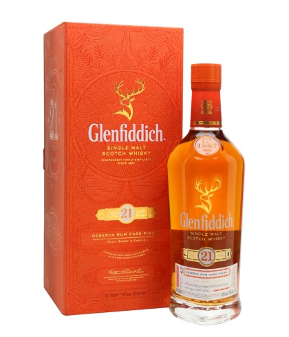 Fles Glenfiddich 21 Years Old Gran Reserva, single malt whisky, op voorraad bij slijterij t Bockje in Bathmen