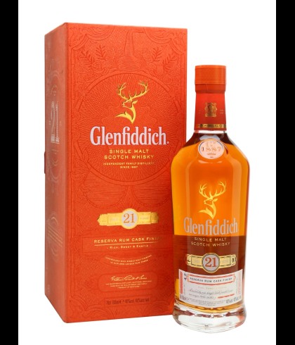 Fles Glenfiddich 21 Years Old Gran Reserva, single malt whisky, op voorraad bij slijterij t Bockje in Bathmen