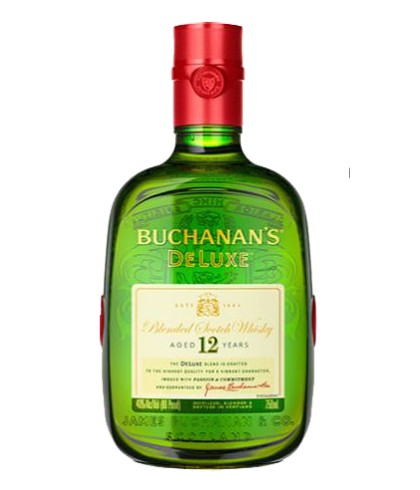 Fles Buchanan's De Luxe 12 Years Old, whisky, op voorraad bij slijterij t Bockje in Bathmen