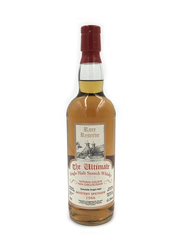 Fles The Ultimate Mystery Speyside 46 Years Old 1966, enkel vat gebotteld door The Ultimate uit Amersfoort, op voorraad bij slijterij t Bockje in Bathmen