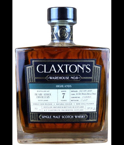Fles Claxton&rsquo;s Warehouse No.8 Blair Athol 7 Years Old, single malt whisky, op voorraad bij slijterij t Bockje in Bathmen