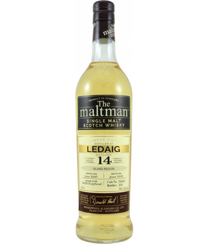 Fles The Maltman Ledaig 2007, enkel vat gebotteld door The Maltman uit Glasgow, op voorraad bij slijterij t Bockje in Bathmen