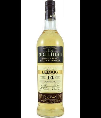 Fles The Maltman Ledaig 2007, enkel vat gebotteld door The Maltman uit Glasgow, op voorraad bij slijterij t Bockje in Bathmen