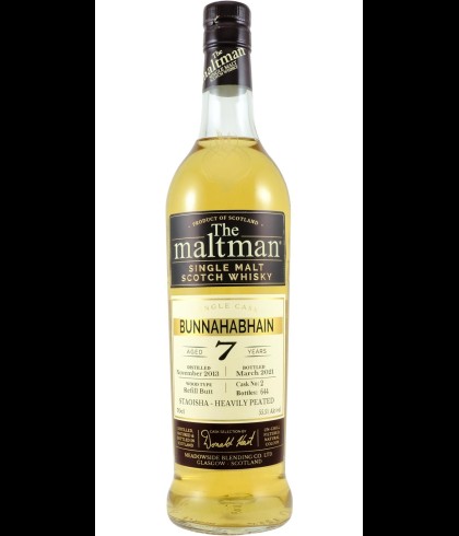 Fles The Maltman Bunnahabhain 10 Years Old, enkel vat gebotteld door The Maltman uit Glasgow, op voorraad bij slijterij t Bockje in Bathmen