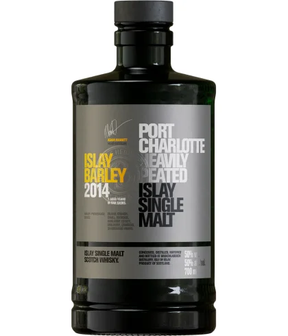 Fles Port Charlotte Islay Barley 2014, zwaar geturfde Islay single malt, op voorraad bij slijterij t Bockje in Bathmen