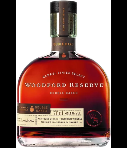 Fles Woodford Reserve Double Oaked, Amerikaanse whiskey uit Kentucky, op voorraad bij slijterij t Bockje in Bathmen