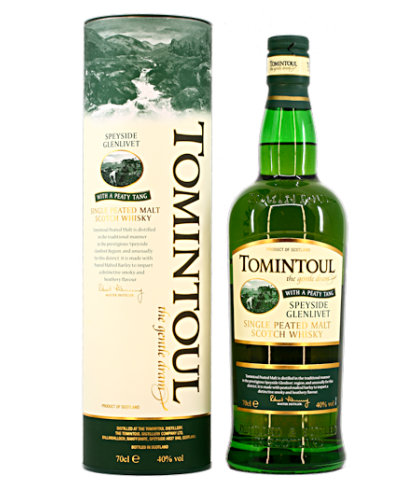 Fles Tomintoul Peaty Tang, Speyside single malt whisky, op voorraad bij slijterij t Bockje in Bathmen