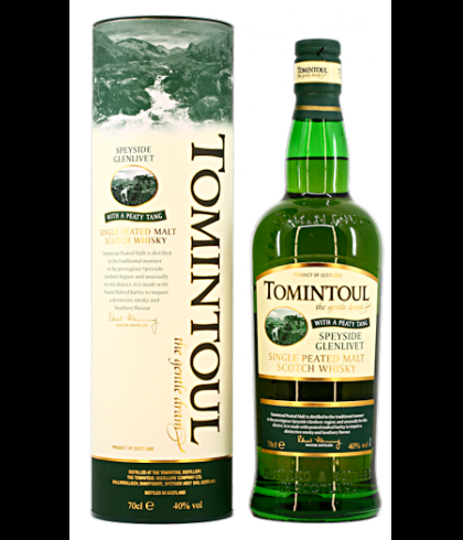 Fles Tomintoul Peaty Tang, Speyside single malt whisky, op voorraad bij slijterij t Bockje in Bathmen