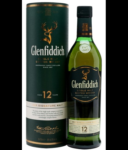 Fles Glenfiddich 12 Years Old Single Malt Whisky, whisky, op voorraad bij slijterij t Bockje in Bathmen