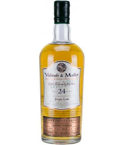 Fles Valinch en Mallet Cambus 1991 24 Years Old, enkel vat gebotteld door Valinch en Mallet, bij slijterij ’t Bockje in Bathmen