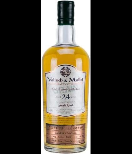 Fles Valinch en Mallet Cambus 1991 24 Years Old, enkel vat gebotteld door Valinch en Mallet, op voorraad bij slijterij t Bockje in Bathmen