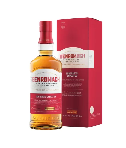 Fles Benromach Contrasts: Unpeated, single malt whisky, op voorraad bij slijterij t Bockje in Bathmen