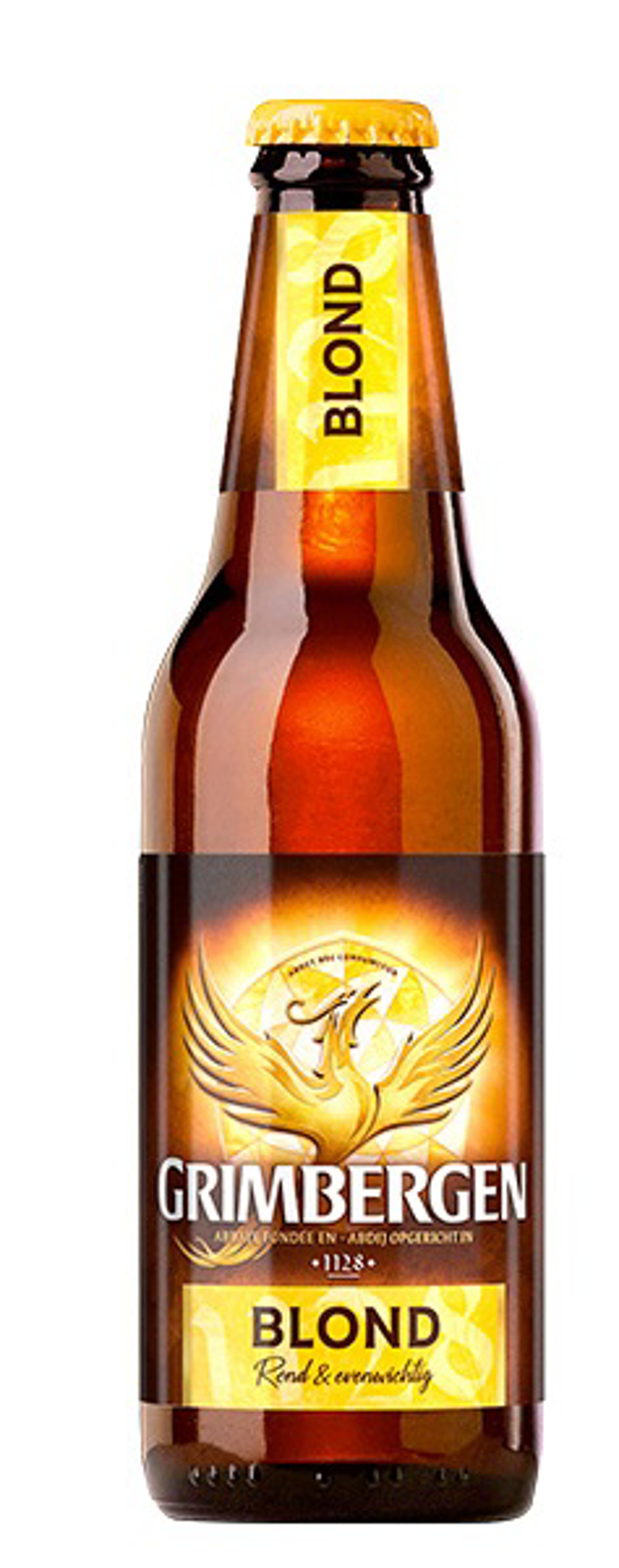 Fles Grimbergen Blond, bier van Grimbergen, op voorraad bij slijterij ’t Bockje in Bathmen
