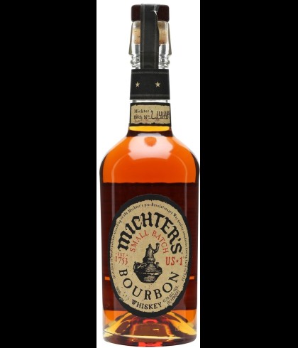 Fles Michters Small Batch Bourbon, Amerikaanse whiskey uit Kentucky, op voorraad bij slijterij t Bockje in Bathmen