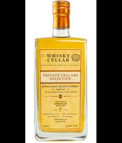 Fles Whisky Cellar Aberfeldy 7 Years Old, enkel vat gebotteld door The Whisky Cellar, op voorraad bij slijterij t Bockje in Bathmen
