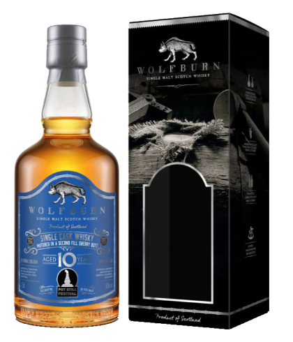 Fles Wolfburn 10 Years Old Pot Still Festival 2024, Schotse single malt whisky uit Thurso, op voorraad bij slijterij t Bockje in Bathmen