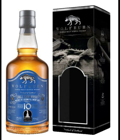 Fles Wolfburn 10 Years Old Pot Still Festival 2024, Schotse single malt whisky uit Thurso, op voorraad bij slijterij t Bockje in Bathmen