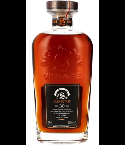 Fles Signatory Cask Strength Collection Glenrothes 30 Years Old #6980, enkel vat gebotteld door Signatory Vintage, op voorraad bij slijterij t Bockje in Bathmen