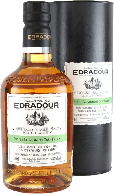 Fles Edradour 2014 Sauvignon Cask Finish, single malt whisky, op voorraad bij slijterij t Bockje in Bathmen