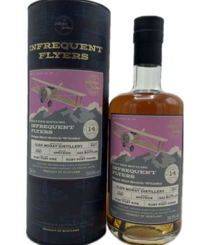 Fles Infrequent Flyers Glen Moray 2011 14Y, single malt whisky, op voorraad bij slijterij t Bockje in Bathmen
