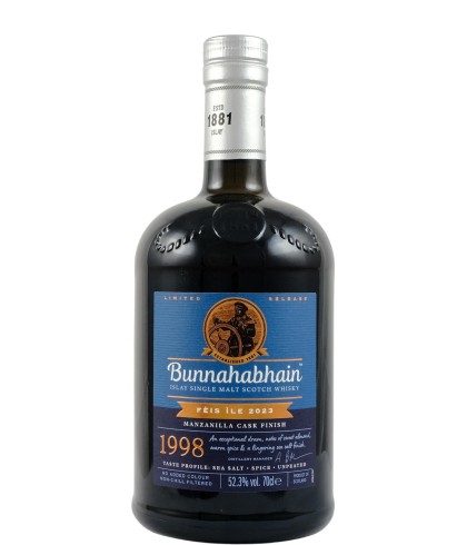 Fles Bunnahabhain 1998 Fèis Ìle 2023, single malt whisky, op voorraad bij slijterij t Bockje in Bathmen