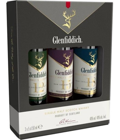 Geschenk Glenfiddich Whisky Miniatuur Geschenkverpakking 3x5cl, bij slijterij ’t Bockje in Bathmen