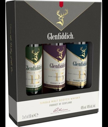 Geschenk Glenfiddich Whisky Miniatuur Geschenkverpakking 3x5cl, bij slijterij ’t Bockje in Bathmen
