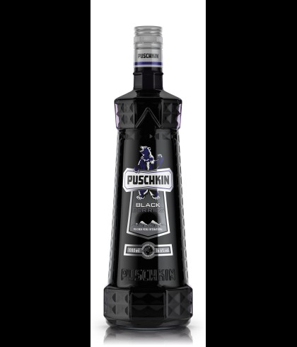 Fles Puschkin Blackberries, wodka, bij slijterij t Bockje in Bathmen