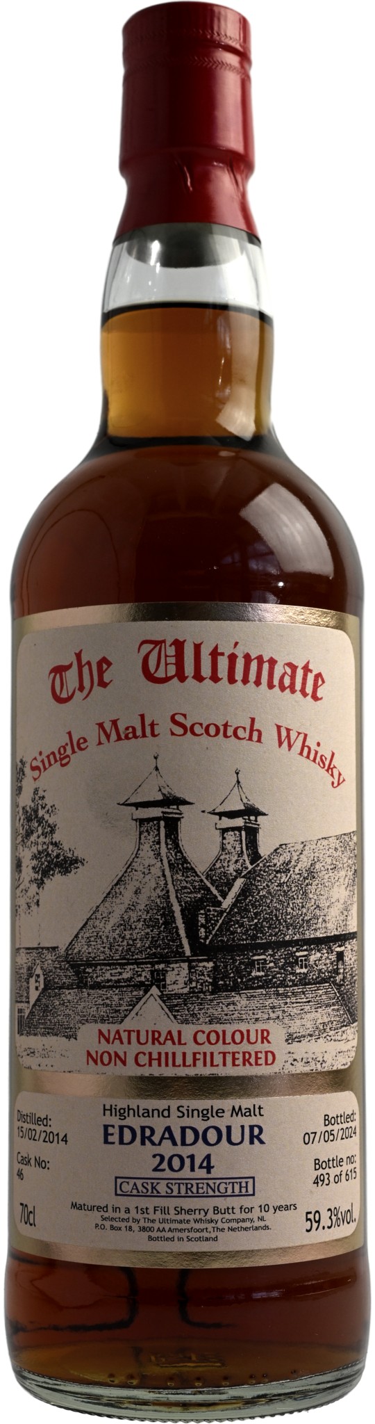 Fles The Ultimate Edradour 2014 Cask Strength 10 Years Old, enkel vat gebotteld door The Ultimate uit Amersfoort, op voorraad bij slijterij t Bockje in Bathmen