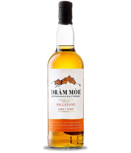 Fles Dram Mor Millstone 7 Years Old 2017, Nederlandse whisky van Zuidam Distillers, op voorraad bij slijterij t Bockje in Bathmen