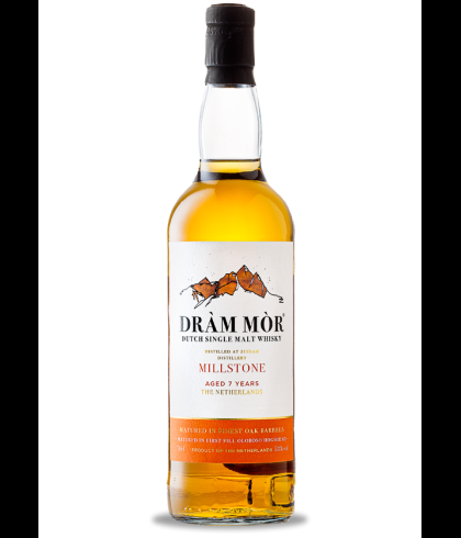 Fles Dram Mor Millstone 7 Years Old 2017, Nederlandse whisky van Zuidam Distillers, op voorraad bij slijterij t Bockje in Bathmen
