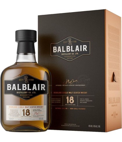Fles Balblair 18 Years Old, single malt whisky, op voorraad bij slijterij t Bockje in Bathmen